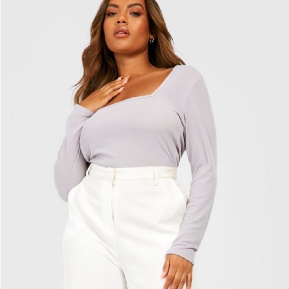 Boohoo SQUARE NECK LONG SLEEVE TOP